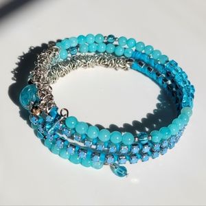Turquoise, Rhinestone & Chain Spiral Wrap Bracelet